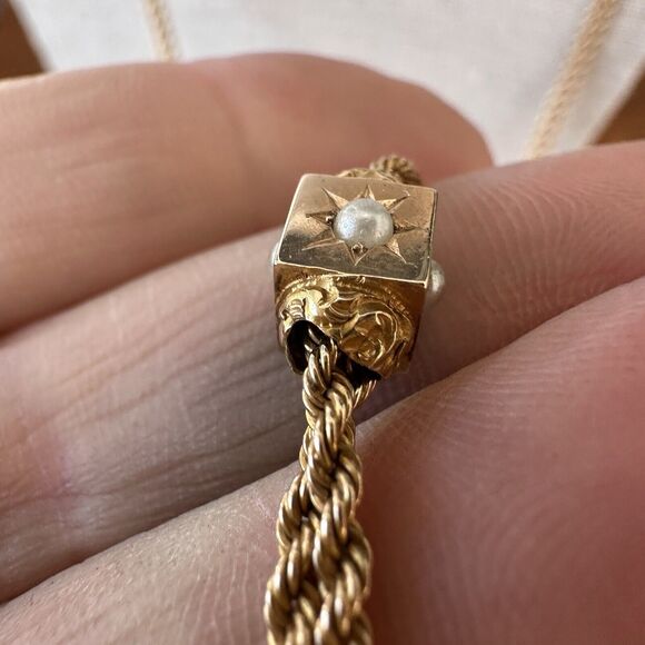 Victorian Pearl Slide Necklace Pocket Watch Chain 14k Yellow Gold 24" 18.7g - Picture 6 of 16